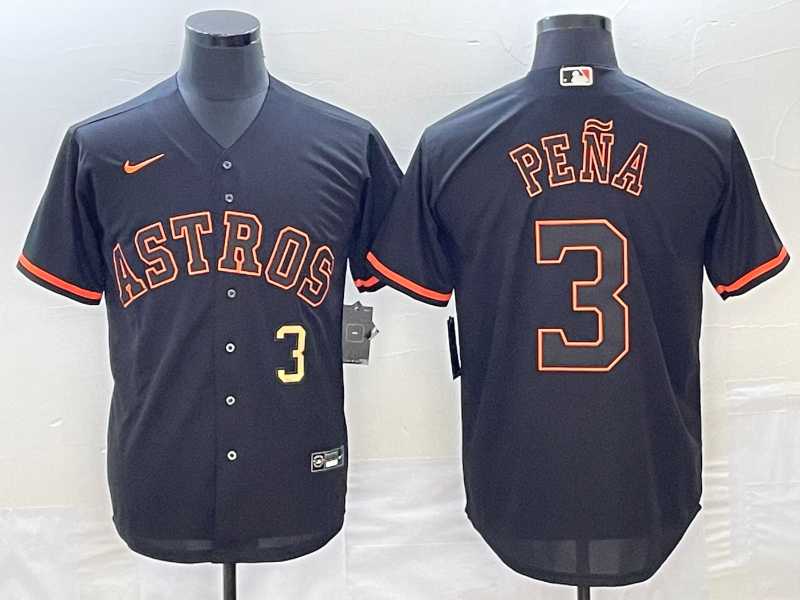 Men%27s Houston Astros #3 Jeremy Pena Number Lights Out Black Fashion Stitched MLB Cool Base Nike Jersey->houston astros->MLB Jersey